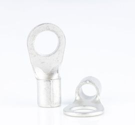 Two terminals in accordance with DIN 46234, uninsulated, one standing upright and one lying down, on a white background.