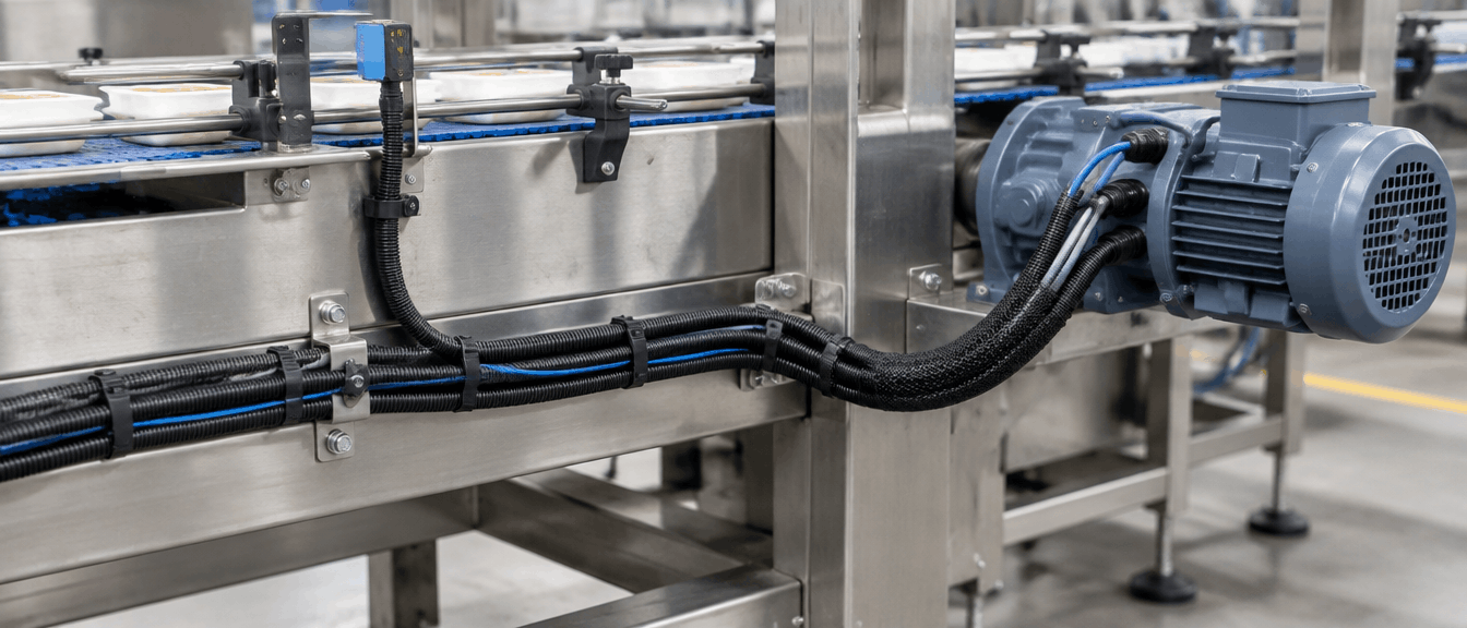 Prowadzenie kabli wokół maszyn w środowisku produkcyjnym